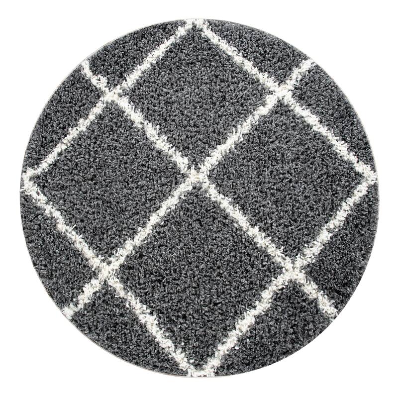Soft Shag Rug in Anthracite with Diamond Pattern - Scandi Design