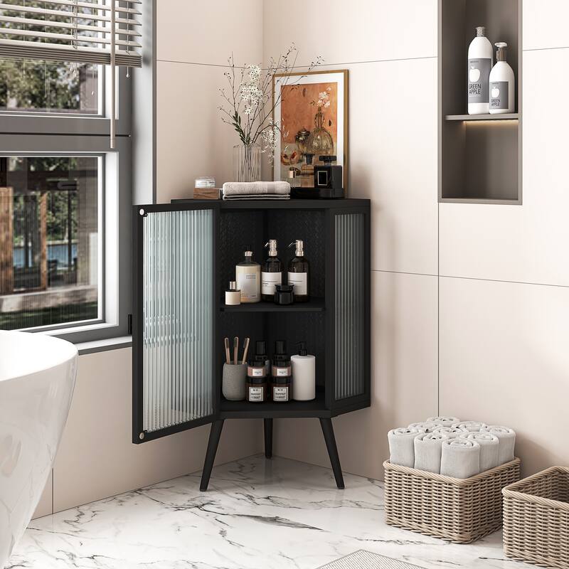 Glass Door Storage Corner Hexagonal Freestanding Sideboard