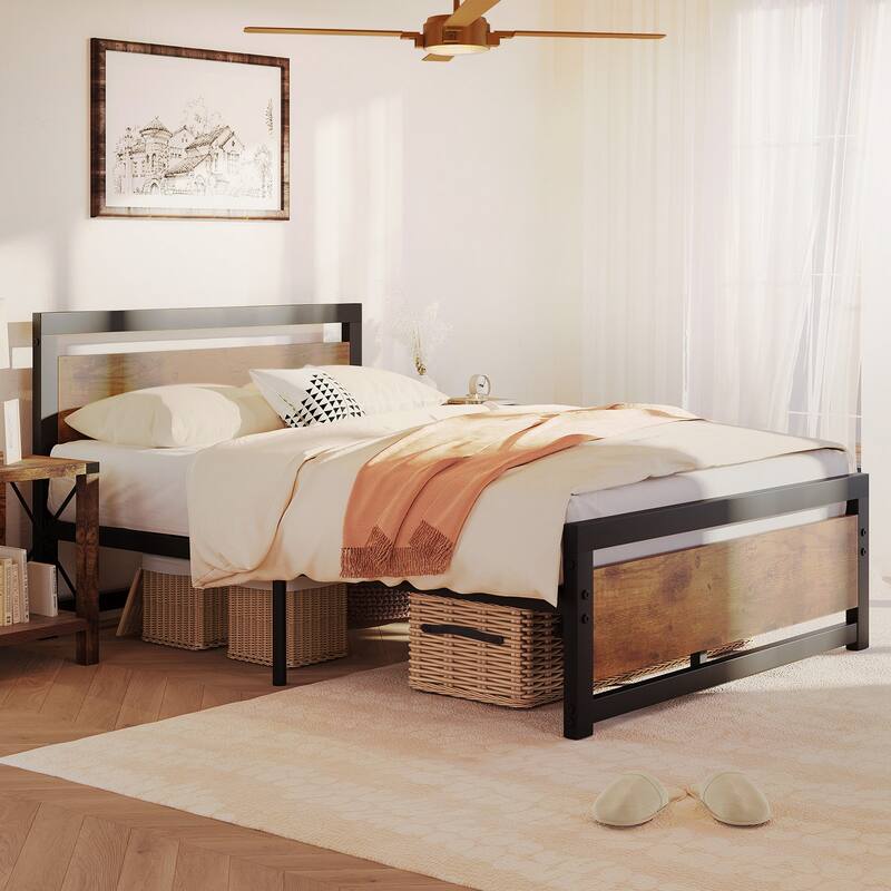Heavy Duty 13.8-inch Metal Platform Bed Frame Sturdy Iron slats