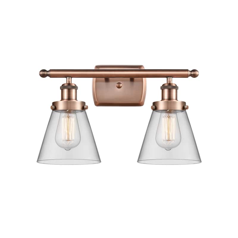 Innovations Lighting 916-2W-11-16 Cone Vanity Cone 2 Light 16" Wide - Antique Copper / Clear