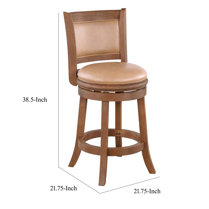 Haley Swivel Barstool Chair, Brown Faux Leather, Wire Brush Finish