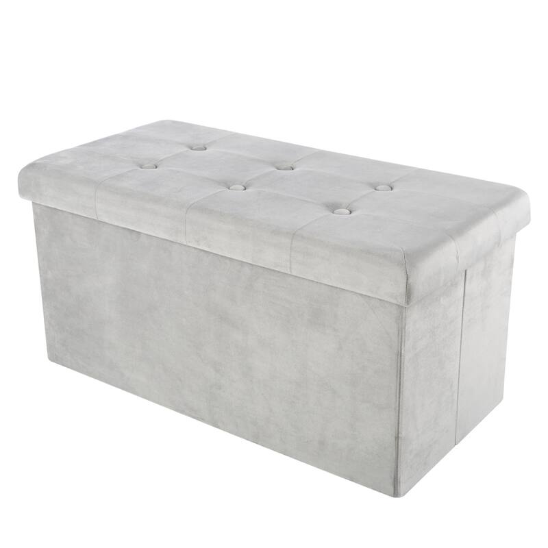 Storage Ottoman - Velvet Tufted Footrest, Toy Chest, or Bench Organizer with Removable Lid by Lavish Home (Rectangle Gray) - Light Grey - 15" x 30"