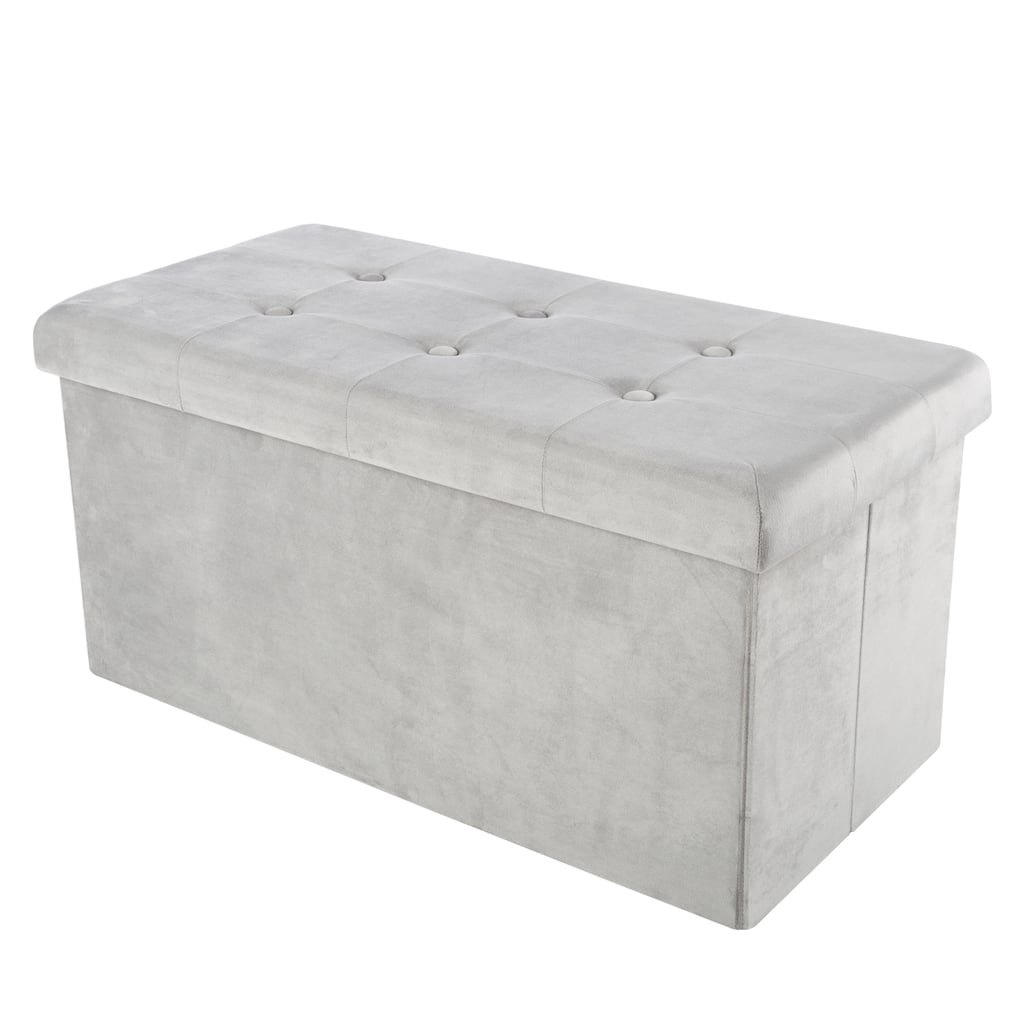 Storage Ottoman - Velvet Tufted Footrest, Toy Chest, or Bench Organizer with Removable Lid by Lavish Home (Rectangle Gray)
