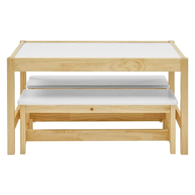 MUSEHOMEINC Wooden 3 In 1 Kids Toddlers Activity Play Table and Bench Chair Set - 35.43 x 21.02 x 19.02 inches