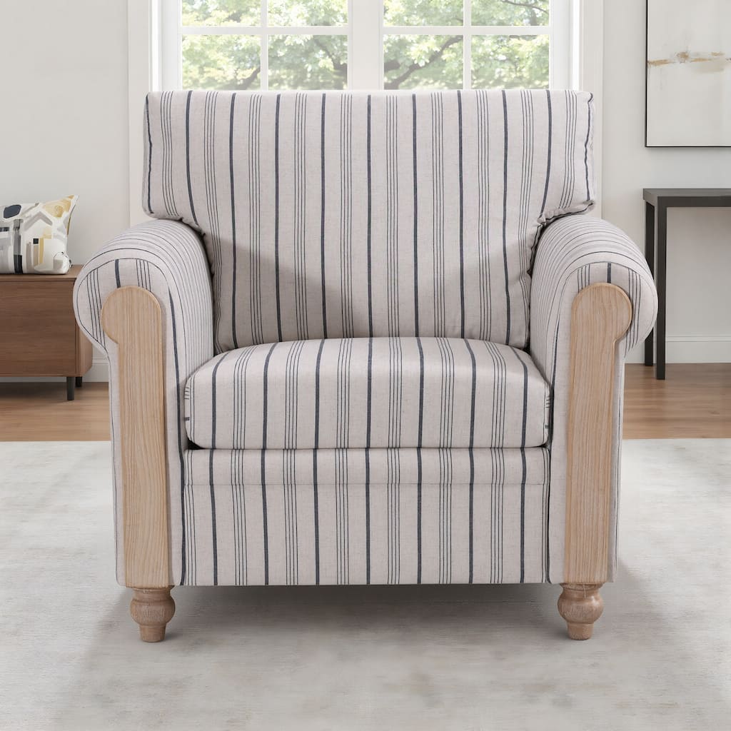 Stripe Accent Chair for Living Room, Upholstered Reading Chair Arm Chair Mid Century Modern Single Sofa with Rolled Arms