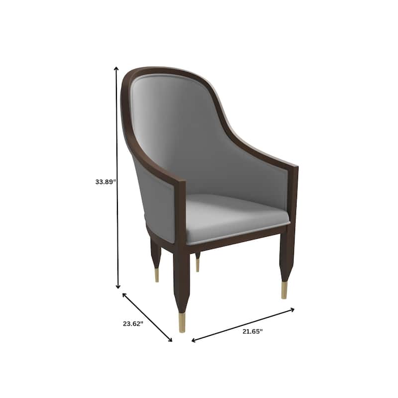 Belle Upholstered Leather Dining Chair Rubberwood Legs with Gold Caps Set of 2