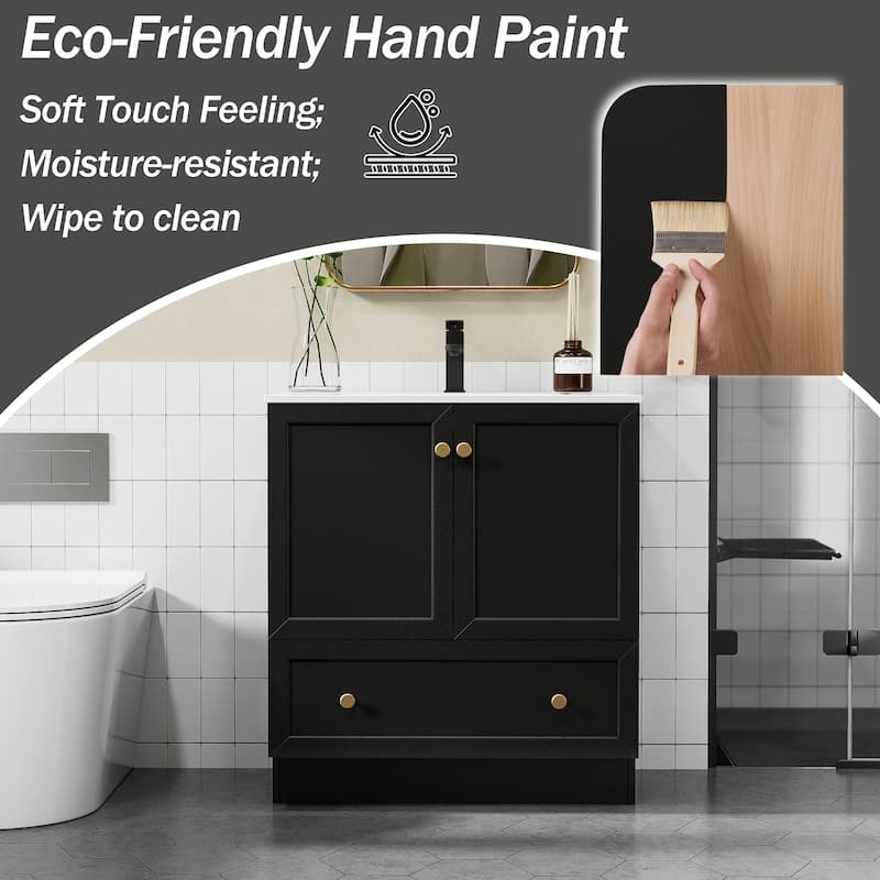Solid Wood Bathroom Vanity Cabinet with Ceramic Undermount Sink Top Skirting Design
