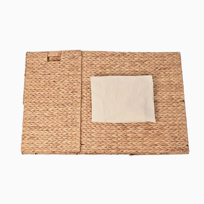 Handwoven 2-Section Collapsible Laundry Hamper, Washable Liner