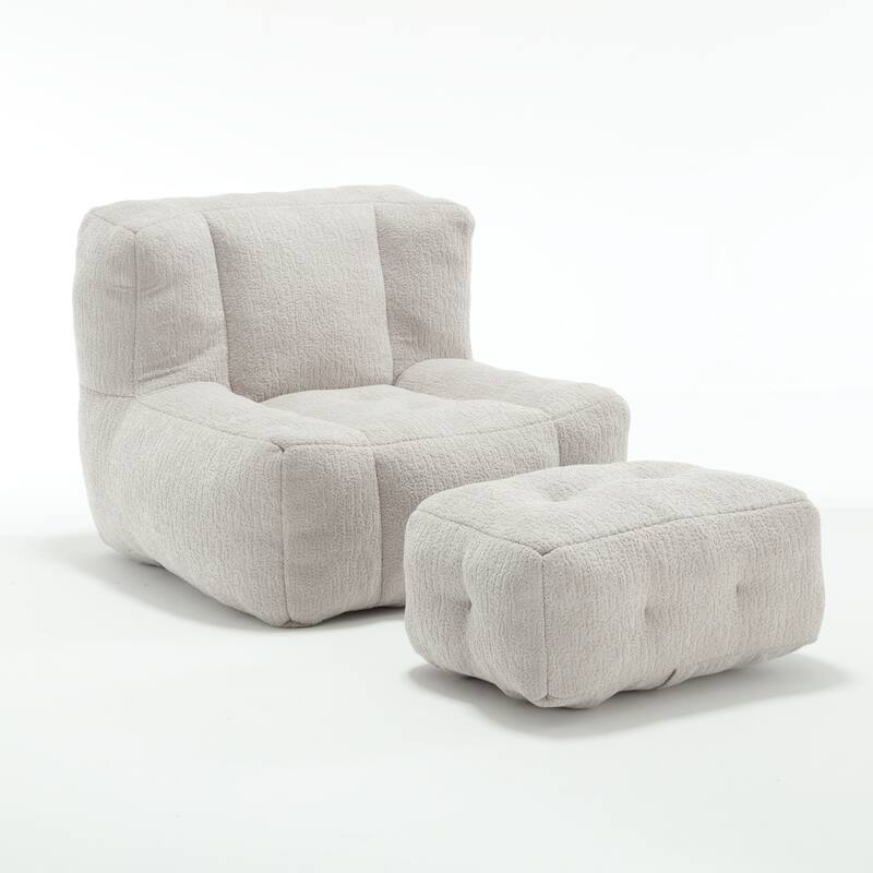 Fluffy bean bag chair with memory foam and ottoman