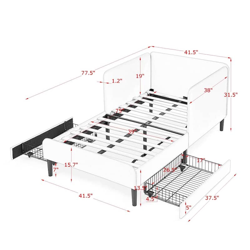 Velvet Upholstered Platform Bed Frame with 2 Storage Drawers