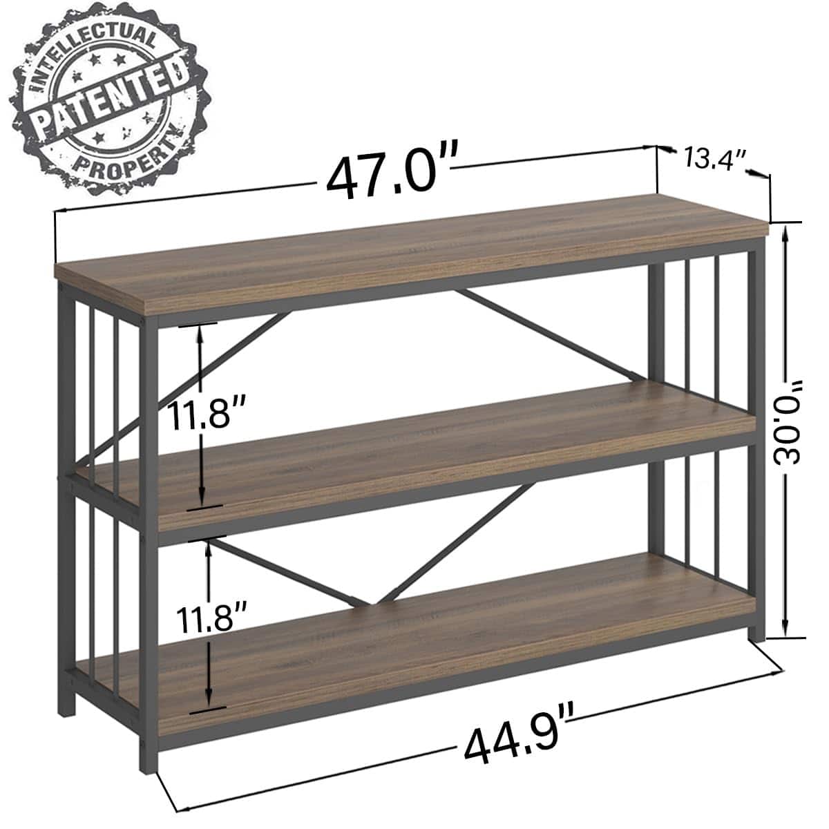Wood Console Table, Rustic Metal Sofa Entryway Table, Industrial 3 Tier ...