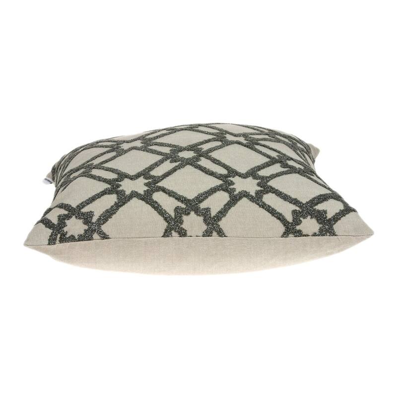 HomeRoots 20" Beige and Gray Diamond Cotton Throw Pillow With Embroidery