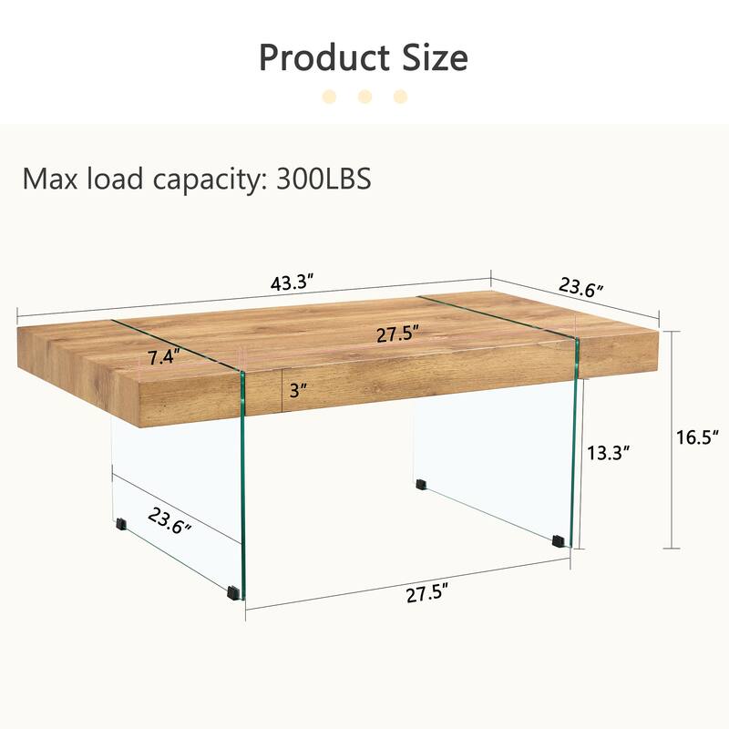 Roomfitters White Marble MDF Coffee Table with Tempered Glass Legs, Side or Display Table for Modern Living Room