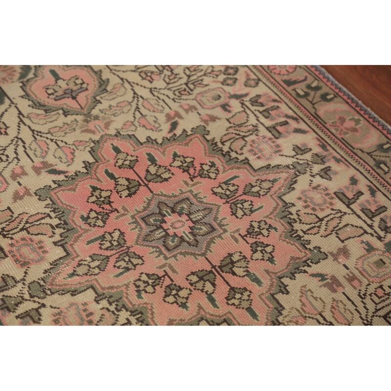 Pink & Beige Floral Tabriz Persian Foyer Rug Handmade Wool Carpet - 3'3"x 4'10"
