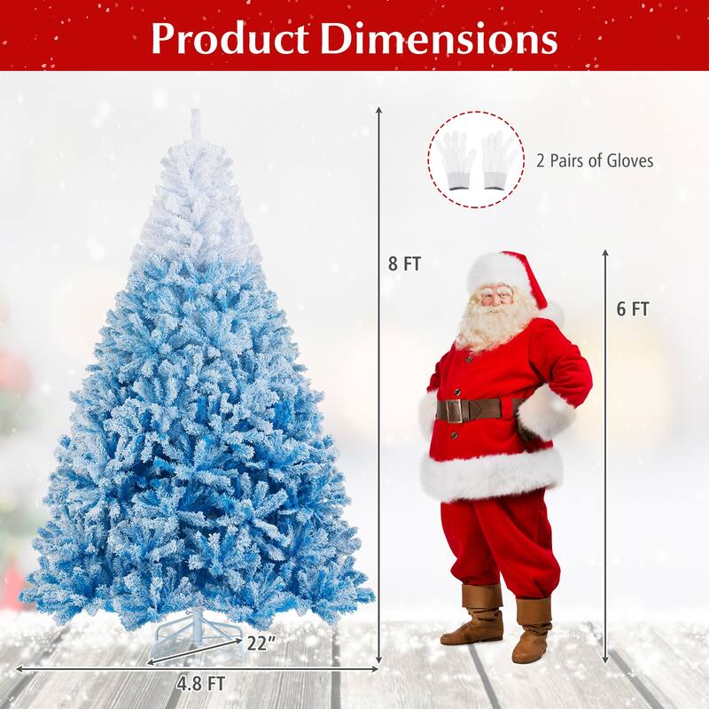 Gymax Artificial Christmas Tree Hinged Snow Flocked Xmas Tree w/ Lush