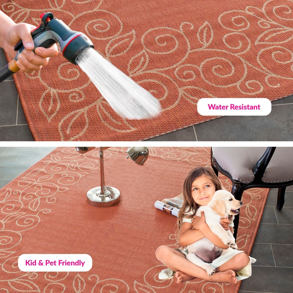 SAFAVIEH Courtyard Elfur Scroll Indoor /Outdoor Waterproof Patio Backyard Rug