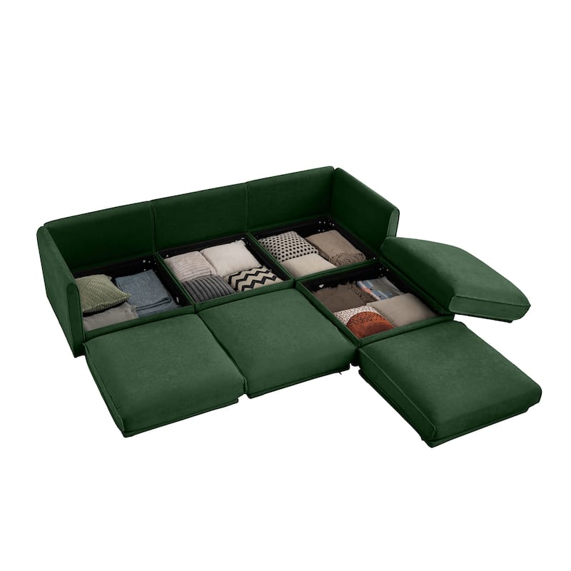 109" L-Shaped 3-Seater Chenille Sofa with Ottoman and Hidden Storage(Cylindrical Backrest Design)