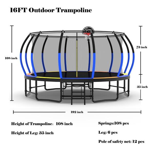 16 ft. Blue Round Outdoor Trampoline with Enclosure Net
