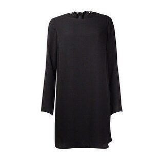 chiffon sleeve black shift dress