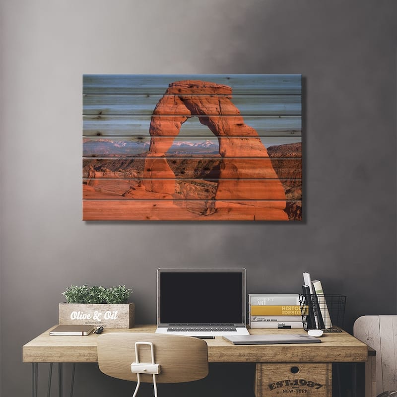 Delicate Arch And La Sal Mountains, Arches National Park, Utah I Print On Wood by Tim Fitzharris - Multi-Color