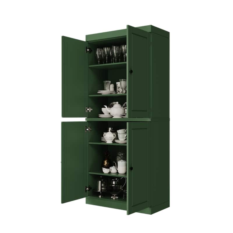 Palace Imports 100% Solid Wood Pantry Cabinet with Frosted, Clear Glass or Solid Doors and Adjustable Shelves
