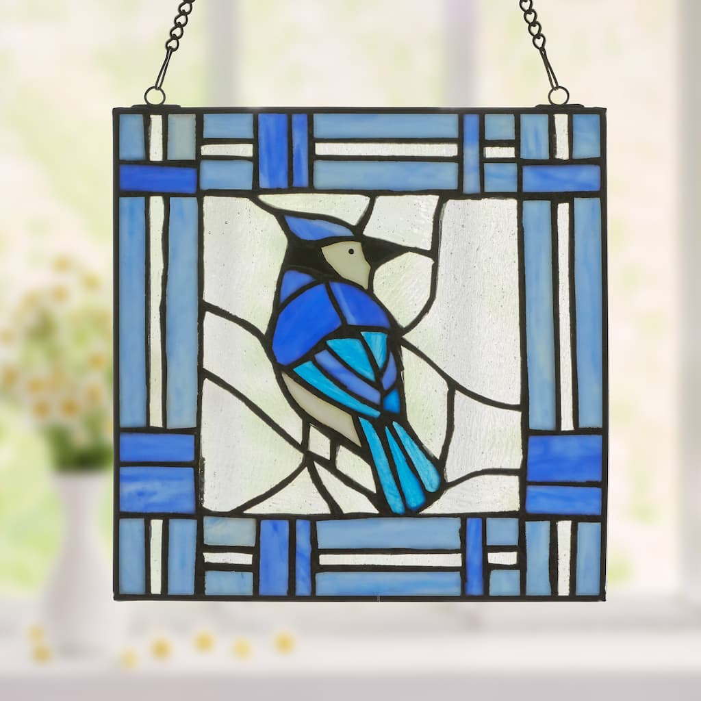 River of Goods 11"H John the Blue Jay Stained Glass Window Panel - 11" x 0.25" x 11"