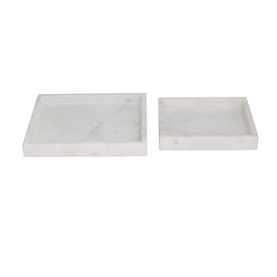 Marble Minimalistic Square Living Room Decor Tray with Raised Border - Set of 2 White, Black, Green - Roche River Decor