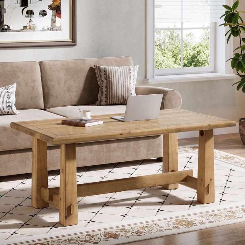 47-Inch Sturdy Rectangular Solid Wood Coffee Table