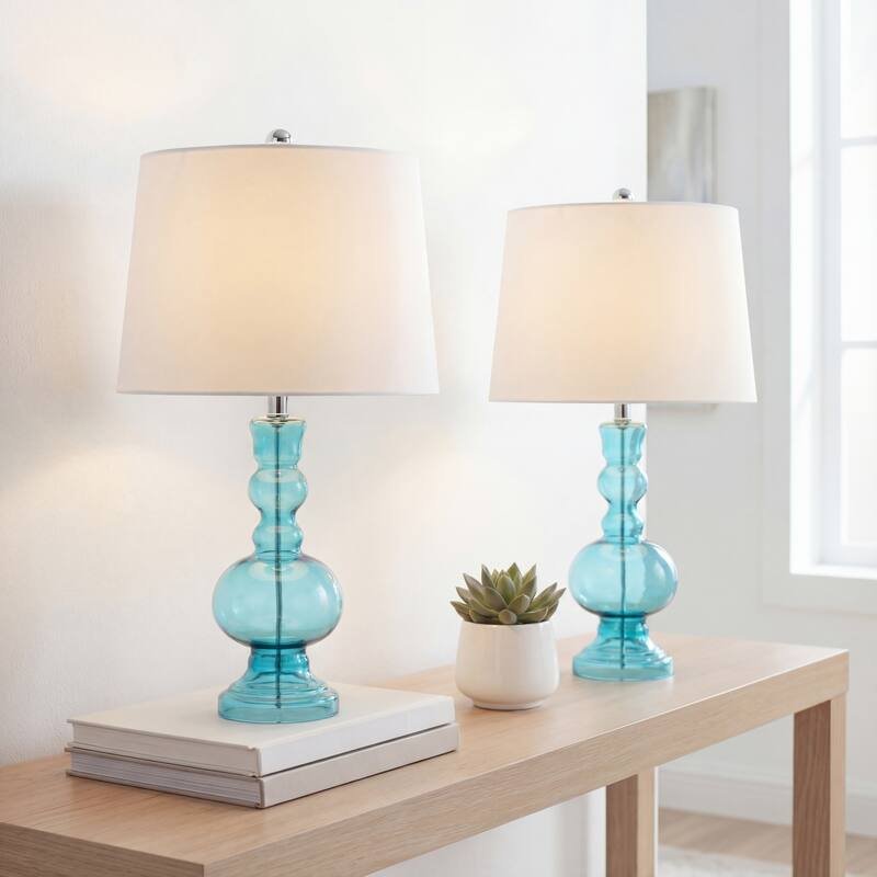 Stewart 28.5" Glass LED Table Lamp, Aqua (Set of 2) by JONATHAN Y - Aqua
