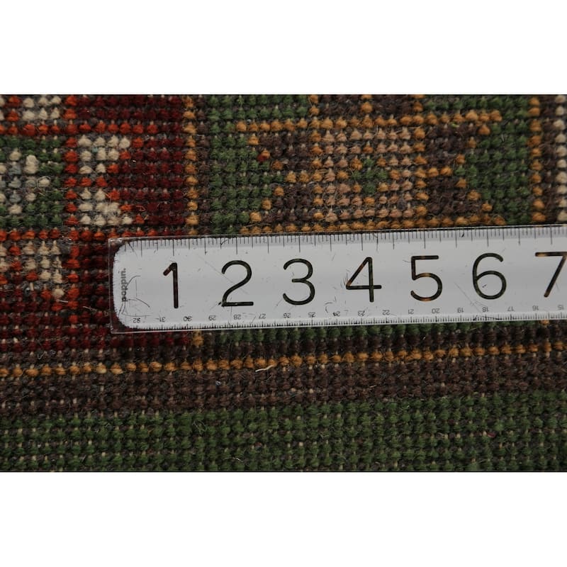 Tribal Green Kazak Indian Runner Rug Hand-Knotted Wool Carpet - 3'11"x 9'10"