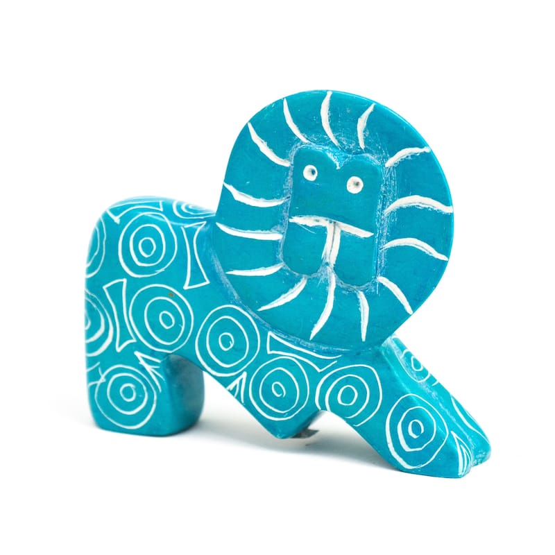 Small Soapstone Lion Figurine - Set of 3, Turquoise
