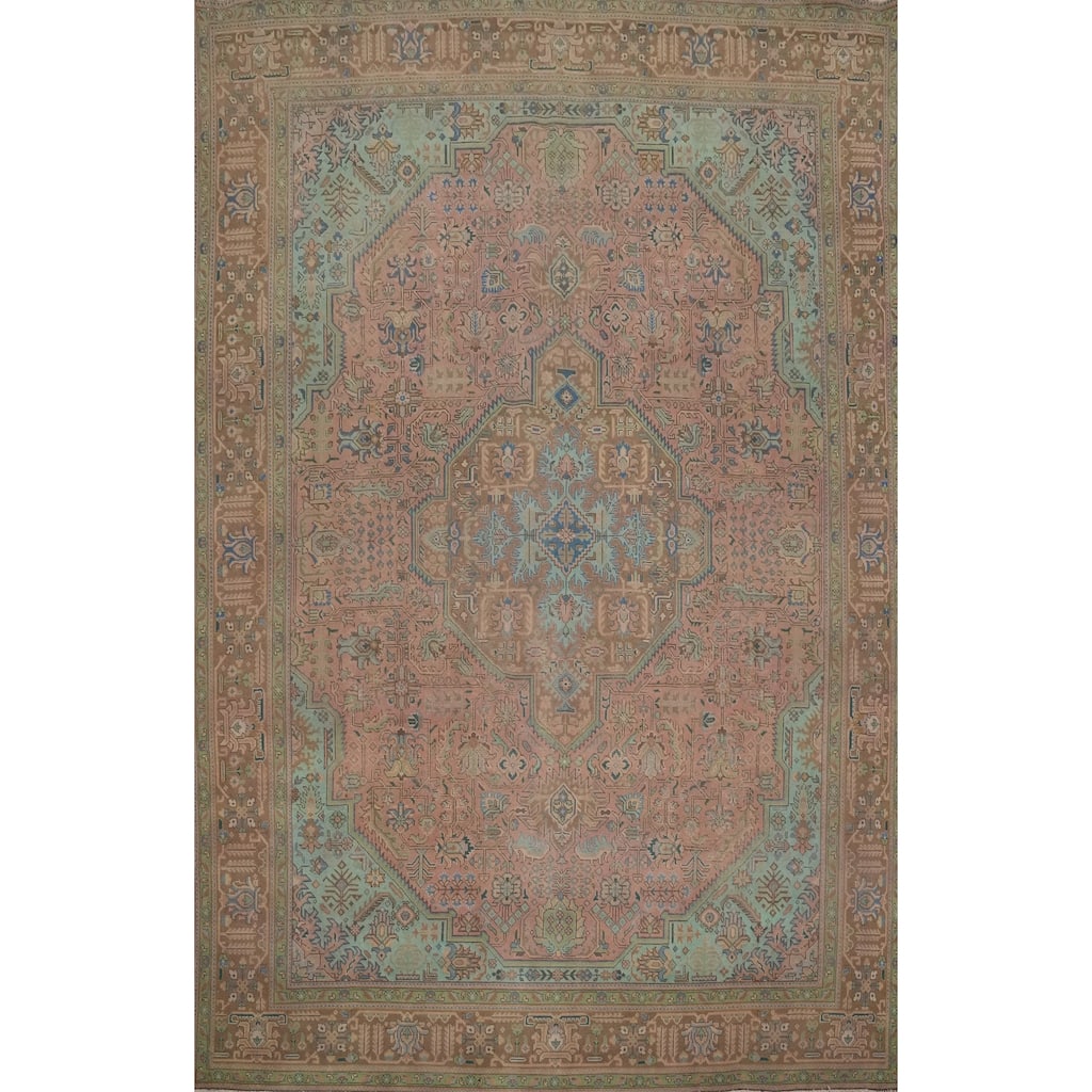 Hand Knotted Oriental 100% Wool Carpet Traditional Floral Pink Tabriz Area Rug - 12' 9'' X 9' 9''