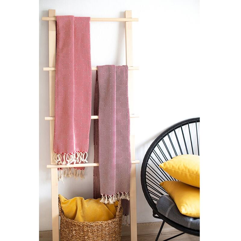 Turkish Cotton Handwoven Set of 2 Throw Blankets with Tassels - Red