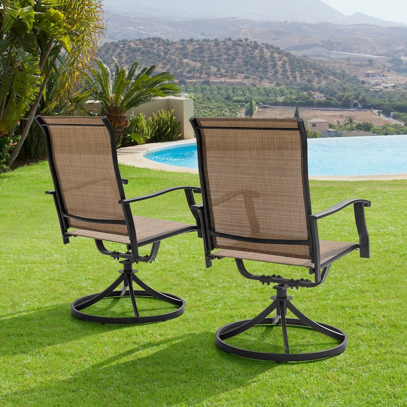 Nuu Garden Swivel Textilene and Iron Outdoor Patio Chairs with Powder-coated Finish