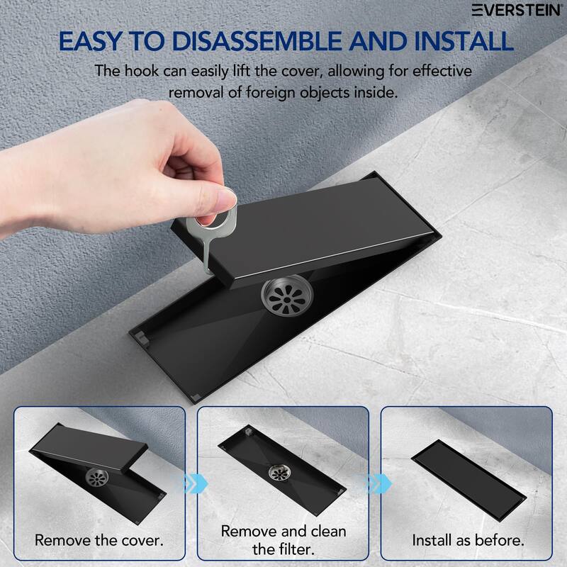 12-inch Linear Shower Drain With Solid Cover in Stainless Steel