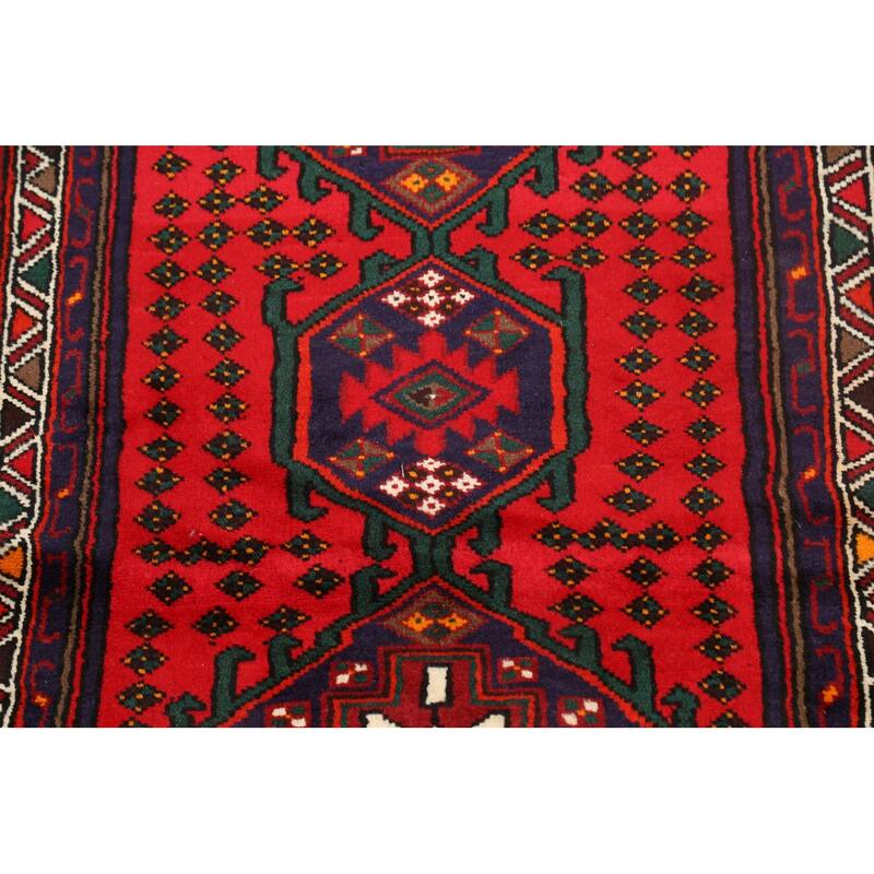 Geometric Hamedan Persian Home Decor Area Rug Hand-knotted Wool Carpet - 2'11" x 5'0"