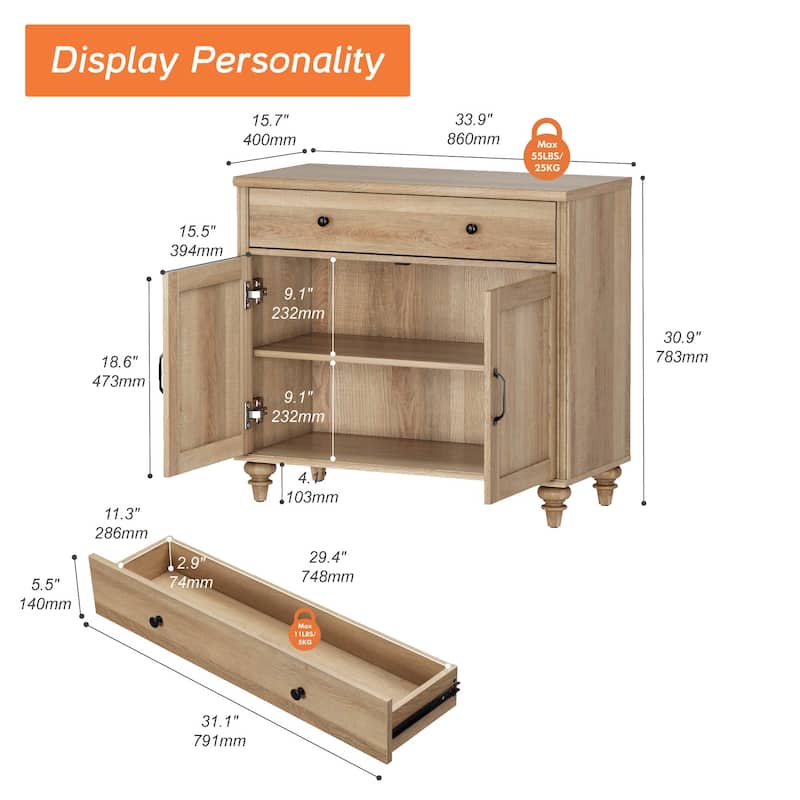 Farmhouse TV Stand for 75 inch TV, TV Console with Storage