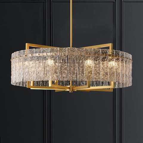 26 in. 6-Light Modern Gold Drum Crystal Chandelier Glam Dimmable Pendant Lighting for Dining Room