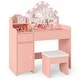 preview thumbnail 1 of 8, Gymax Kids Vanity Set Princess Pretend Play Makeup Desk w/ Cute Pink