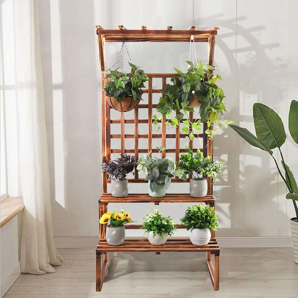 Wood Heavy Duty Plant Stand Flower Climbing Lattice Shelf - Bed