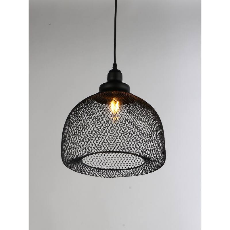 Black Pendant Light - 1 Light Mesh Shade - Industrial Ceiling Lamp for Kitchen Dining Room - 14