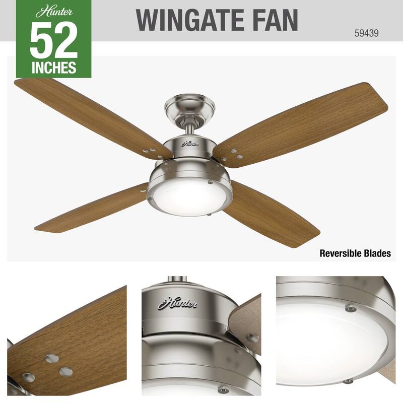 Hunter 52" Wingate Ceiling Fan with LED Light Kit and Handheld Remote - Transitional, Coastal