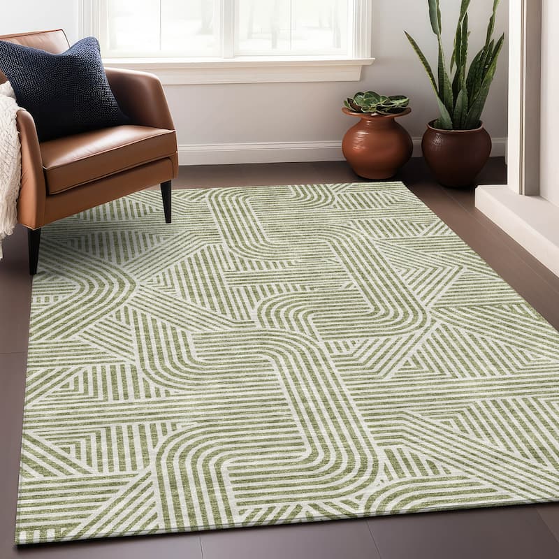 Premium Washable Super Soft Modern Geo Mayfield Rug - Aloe - 5' x 7'6"