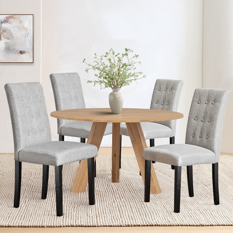 Upholstered Dining Chairs Set of 4, Button Tufted Parsons Dining Chair with Solid Wood Legs, Modern Fabric Side Chair
