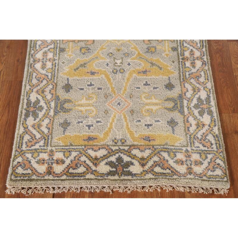 Green Floral Oushak Oriental Runner Rug Handmade Wool Carpet - 2'7"x 9'11"