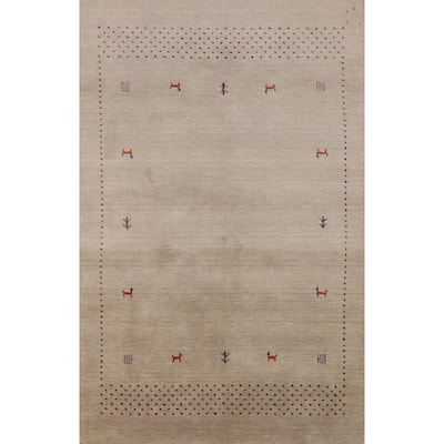 Tribal Gabbeh Indian Area Rug Handmade Beige Wool Carpet - 4'7"x 6'5"