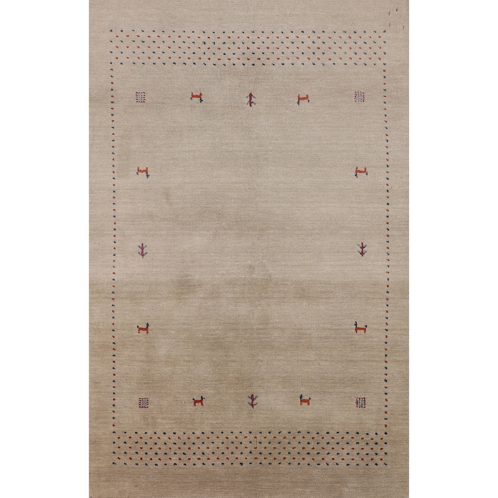 Tribal Gabbeh Indian Area Rug Handmade Beige Wool Carpet - 4'7"x 6'5"