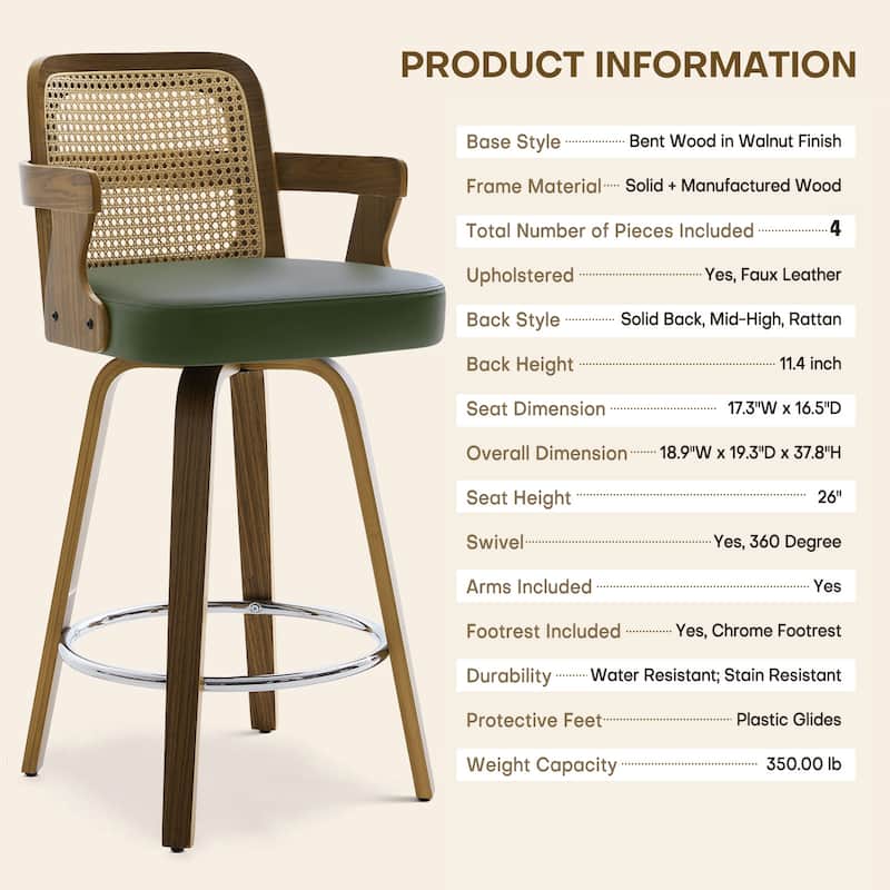 Upholstered Wood Swivel Counter Height Barstool with Arms
