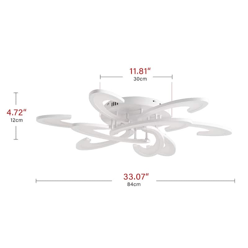 White 9-Light Petal Shaped LED Semi Flush Mount Ceiling Light for Bedroom Kitchen Foyer