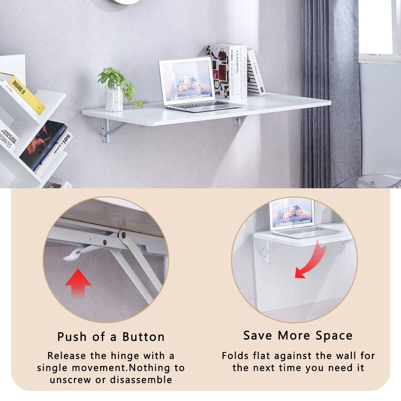 Versatile Folding Side Table Wall Mounted Magazine Holder Workbench Fold Down Desk with Smooth Rounded Corners and Wood Grain